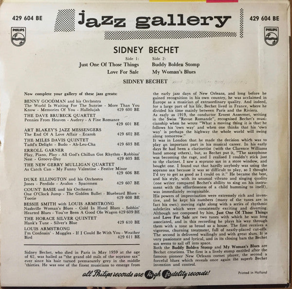 Sidney Bechet : Jazz Gallery (7", EP)