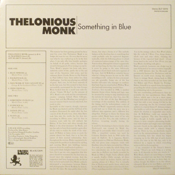 Thelonious Monk : Something In Blue (LP, Album, RE)