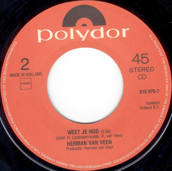 Herman van Veen : De Bom Valt Nooit (7", Single)