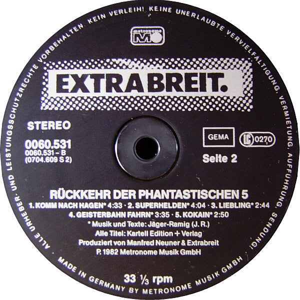 Extrabreit : Rückkehr Der Phantastischen 5! (LP, Album, Ora)