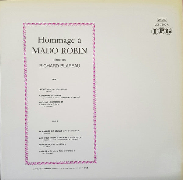 Mado Robin : Hommage À Mado Robin (LP, Mono, RE, Gat)