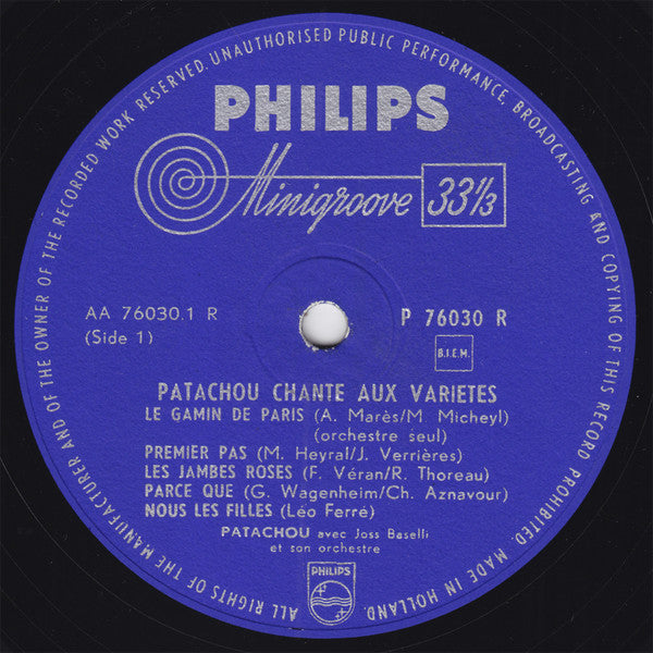 Patachou : Patachou Chante Aux Variétés (10", Album, Mono)