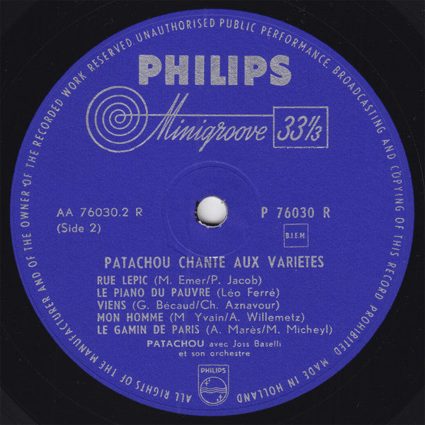 Patachou : Patachou Chante Aux Variétés (10", Album, Mono)