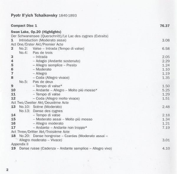 Pyotr Ilyich Tchaikovsky, Yehudi Menuhin, Philharmonia Orchestra, Efrem Kurtz : Swan Lake / Sleeping Beauty / The Nutcracker Highlights (2xCD, Comp, RM)