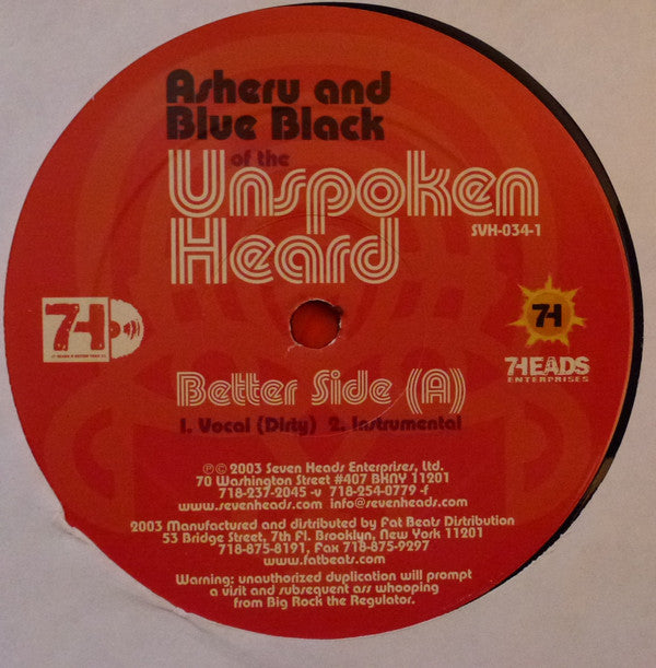 Asheru and Blue Black of The Unspoken Heard : Better / Smiley (12", RE)