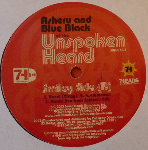 Asheru and Blue Black of The Unspoken Heard : Better / Smiley (12", RE)
