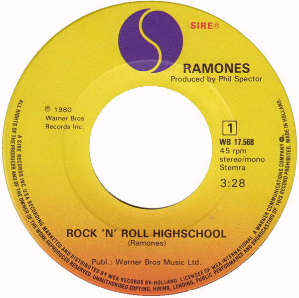 Ramones : Rock 'N' Roll High School (7", Single)
