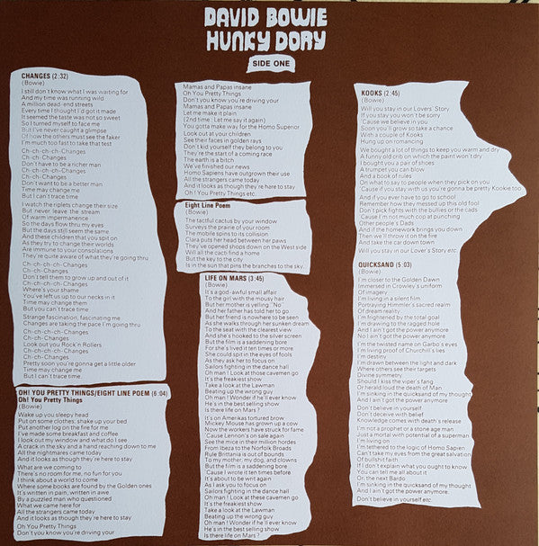 David Bowie : Hunky Dory (LP, Album, Ltd, RE, RM, Gol)