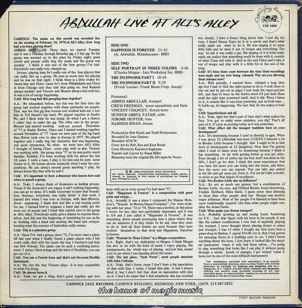 Abdullah (8) : Abdullah Live At Ali's Alley (LP, Fir)
