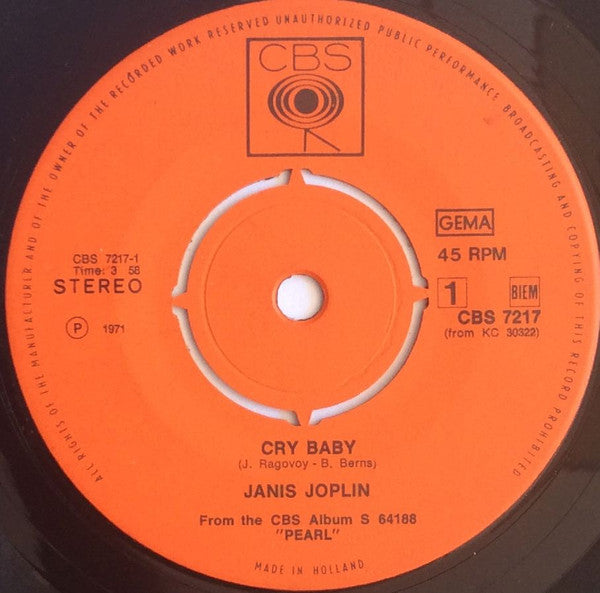 Janis Joplin : Cry Baby / Mercedes Benz (7", Single)