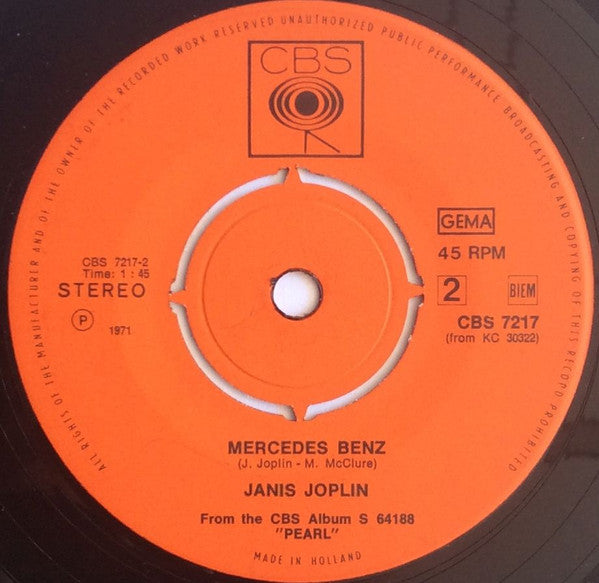 Janis Joplin : Cry Baby / Mercedes Benz (7", Single)