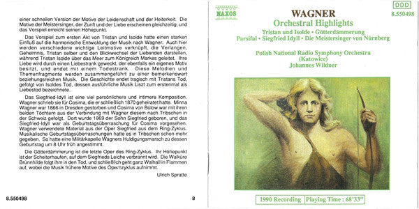 Richard Wagner - Wielka Orkiestra Symfoniczna Polskiego Radia I Telewizji, Johannes Wildner : Orchestral Highlights (CD, Comp)