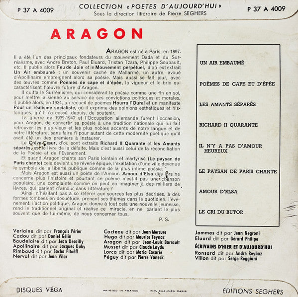 Aragon* Dit Par Jean-Louis Barrault : Aragon Dit Par Jean-Louis Barrault (7", EP)