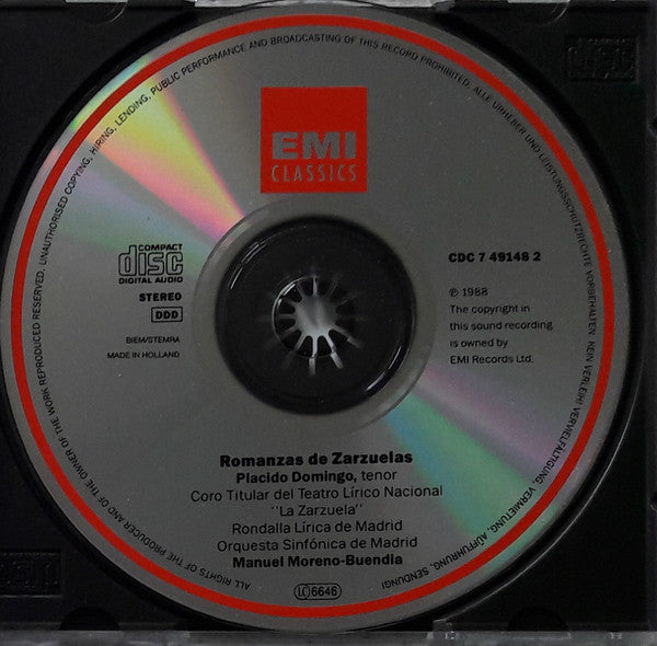 Placido Domingo : Romanzas De Zarzuelas (CD, RE)