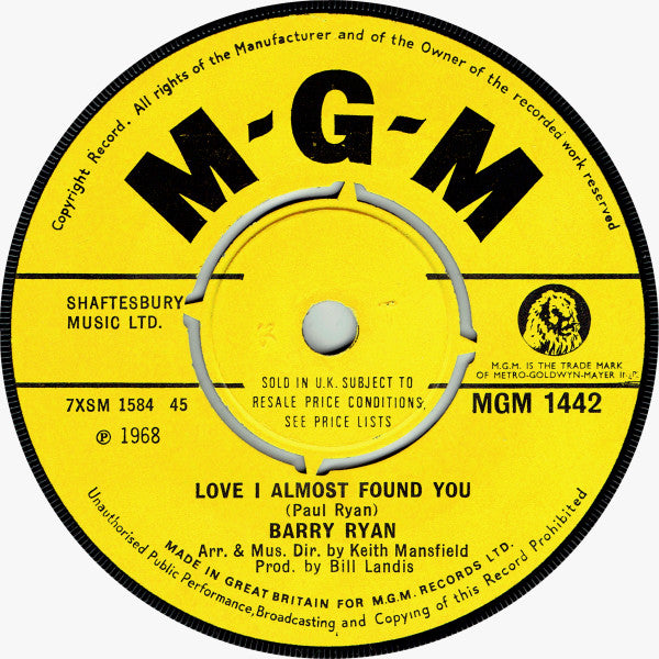 Barry Ryan : Eloise (7", Single, Pus)