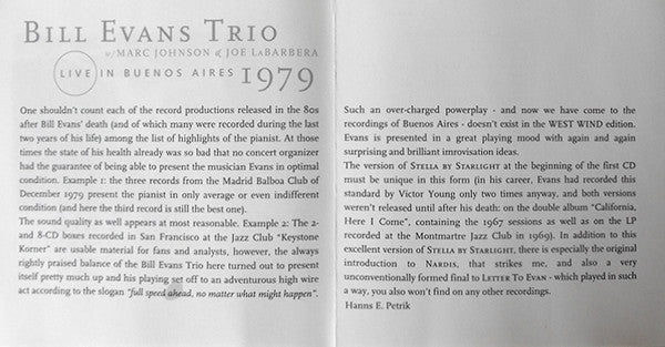 The Bill Evans Trio : Live In Buenos Aires 1979 (2xCDr, Album, RE, Unofficial)