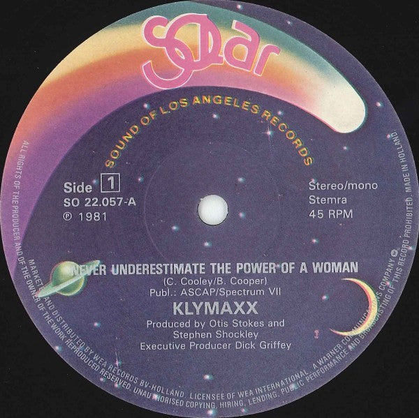 Klymaxx : Never Underestimate The Power Of A Woman (12", Maxi)