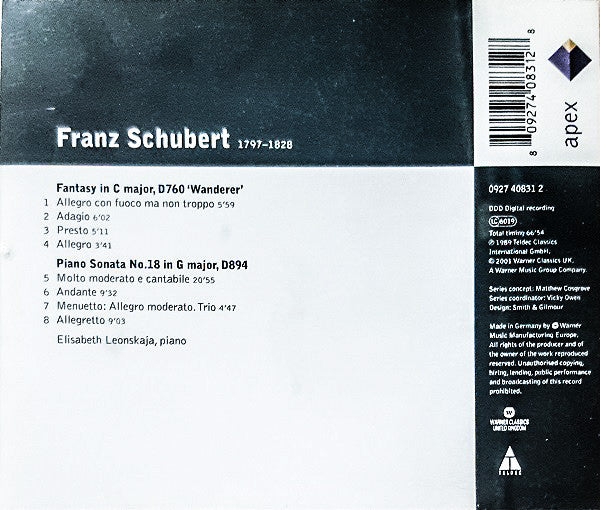 Franz Schubert, Elisabeth Leonskaja : Fantasie C Major "Wanderer" • Piano Sonata No.18 (D894) (CD, RE)