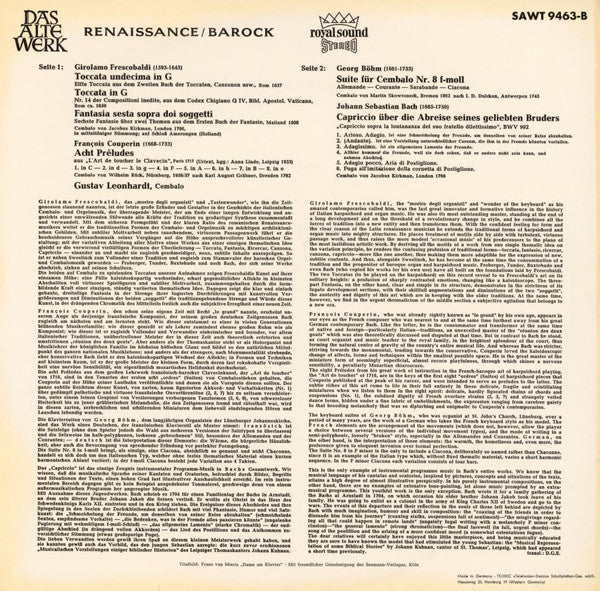 Girolamo Frescobaldi, François Couperin, Georg Böhm, Johann Sebastian Bach, Gustav Leonhardt : Frescobaldi, Couperin, Böhm, Bach (LP, Album)
