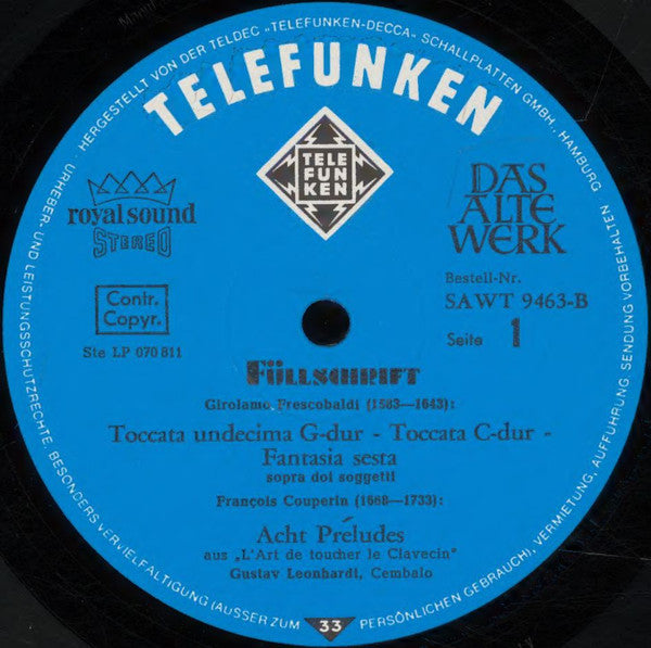 Girolamo Frescobaldi, François Couperin, Georg Böhm, Johann Sebastian Bach, Gustav Leonhardt : Frescobaldi, Couperin, Böhm, Bach (LP, Album)