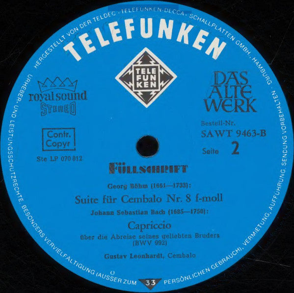 Girolamo Frescobaldi, François Couperin, Georg Böhm, Johann Sebastian Bach, Gustav Leonhardt : Frescobaldi, Couperin, Böhm, Bach (LP, Album)