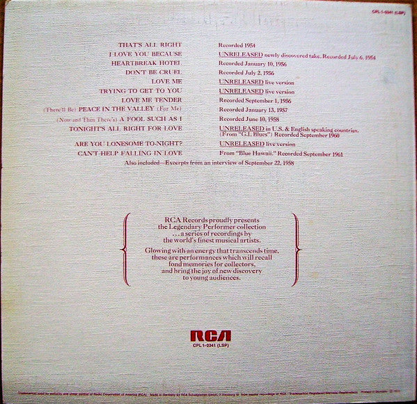 Elvis* : A Legendary Performer - Volume 1 (LP, Comp)