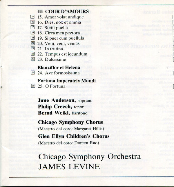 Carl Orff - June Anderson · Bernd Weikl · Philip Creech, Chicago Symphony Chorus Y Chicago Symphony Orchestra, James Levine (2) : Carmina Burana (CD)