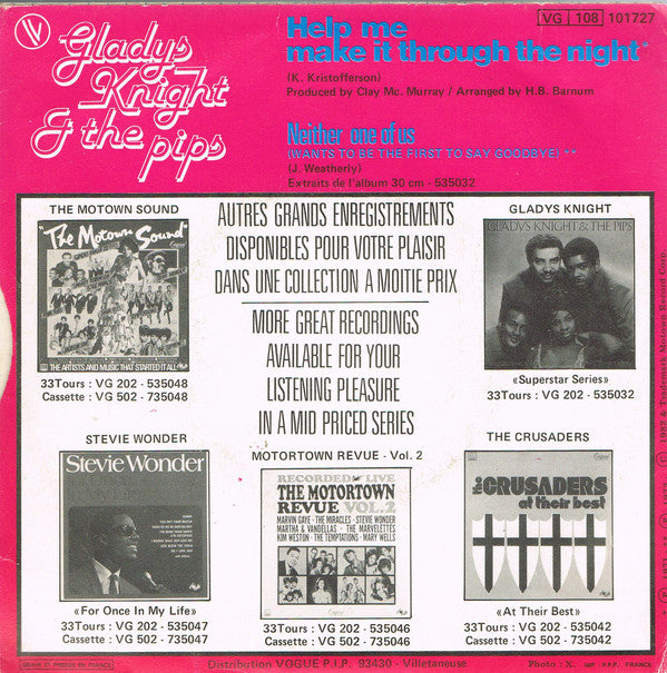 Gladys Knight And The Pips : Help Me Make It Through The Night / Neither One Of Us (Wants To Be The First To Say Goodbye) (7", Single)