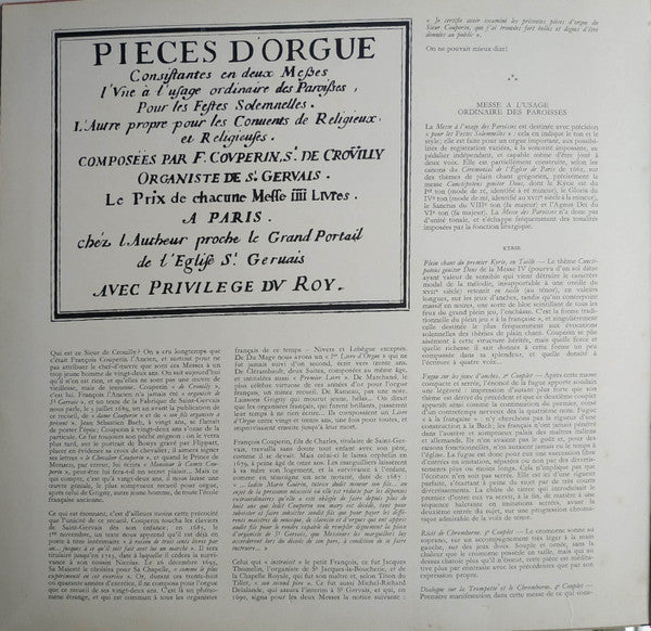 François Couperin - Michel Chapuis : Piecès D'orgue : Messe A L'Usage Ordinaire Des Paroisses (LP)