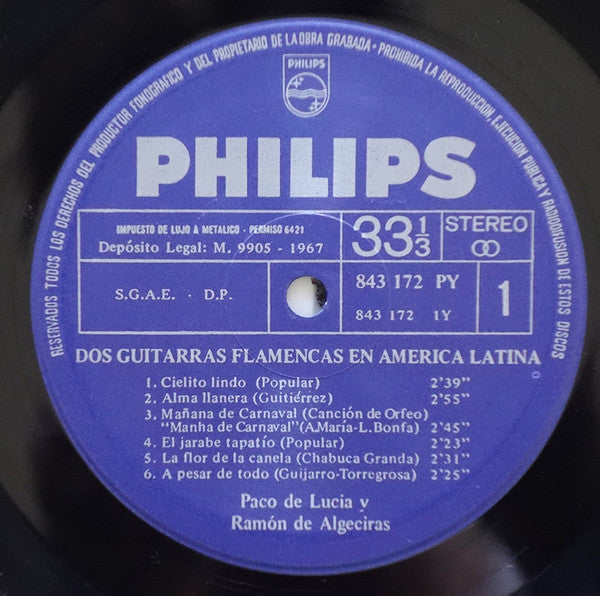 Paco De Lucía Y Ramón De Algeciras : Dos Guitarras Flamencas En America Latina (LP, Album, RE)