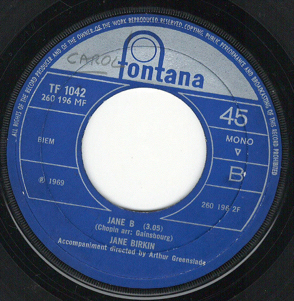 Jane Birkin And Serge Gainsbourg : Je T'aime...Moi Non Plus (7", Single, Mono)