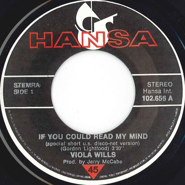 Viola Wills : If You Could Read My Mind (Special U.S. Disco-Mix) (7", Single, Sil)
