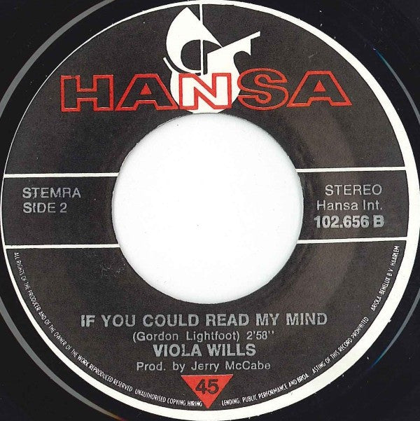 Viola Wills : If You Could Read My Mind (Special U.S. Disco-Mix) (7", Single, Sil)