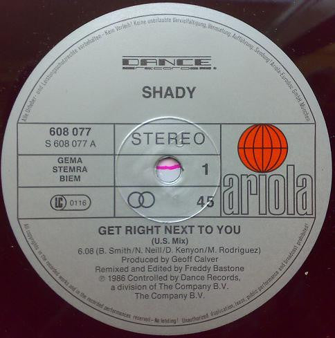 Shady Owens : Get Right Next To You (12", Maxi)