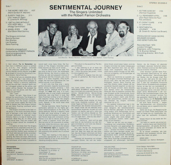 The Singers Unlimited : Sentimental Journey (LP, Album)