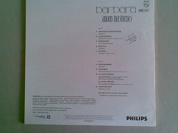 Barbara (5) : Amours Incestueuses (LP, Album, RE)