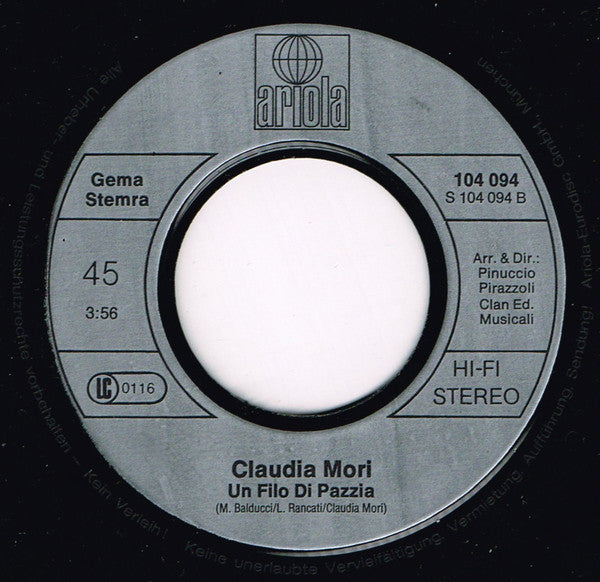 Claudia Mori : Non Succederà Più (7", Single)