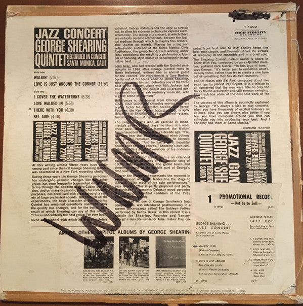 The George Shearing Quintet : Jazz Concert (LP, Album, Mono, Scr)