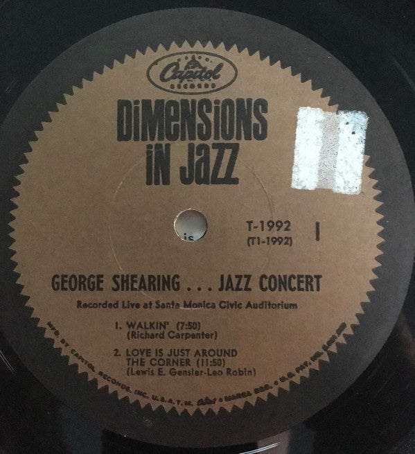 The George Shearing Quintet : Jazz Concert (LP, Album, Mono, Scr)