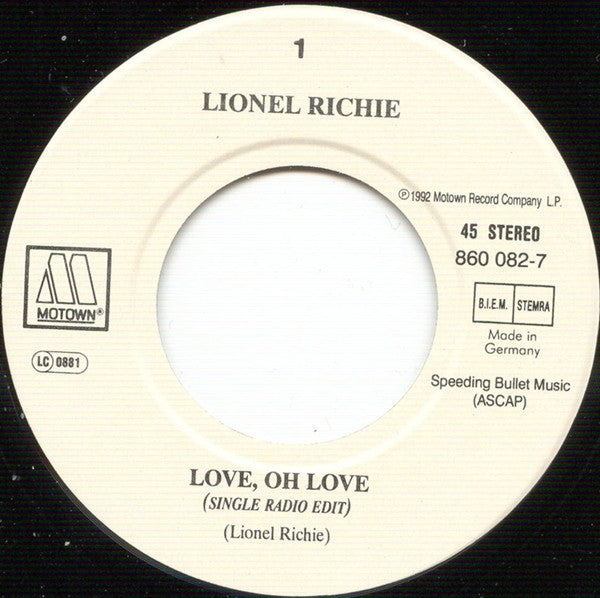 Lionel Richie : Love, Oh Love (7", Single)