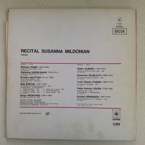 Susanna Mildonian : Trois Siecles De Harp En Europe (LP, Album, Comp, Quad)
