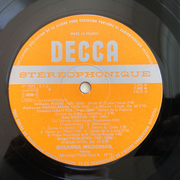 Susanna Mildonian : Trois Siecles De Harp En Europe (LP, Album, Comp, Quad)