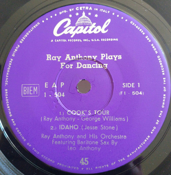 Ray Anthony : Plays For Dancing (7", EP)
