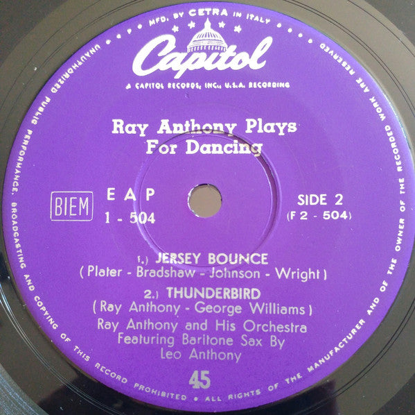 Ray Anthony : Plays For Dancing (7", EP)