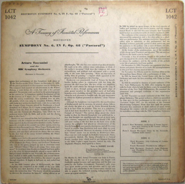 Beethoven*, Arturo Toscanini, BBC Symphony Orchestra : Symphony No 6 In F, Op. 68 Pastoral  (LP, Album, RE)