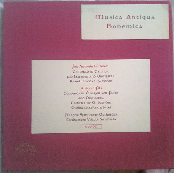 Jan Antonin Kozeluch / Anton Filtz - Jan Antonin Kozeluch, Oldřich Slavíček, The Prague Symphony Orchestra, Václav Smetáček : Concerto In C Major For Bassoon And Orchestra / Concerto In D Major For Flute And Orchestra (LP, Mono)