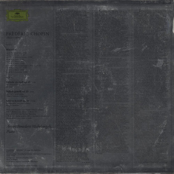 Arturo Benedetti Michelangeli - Frédéric Chopin : 10 Mazurkas · Prélude Op. 45 · Ballade Op.23 · Scherzo Op. 31 (LP, Met)