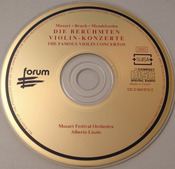 Wolfgang Amadeus Mozart, Max Bruch, Felix Mendelssohn-Bartholdy, Mozart Festival Orchestra (2), Alberto Lizzio : Die Berühmten Violin-Konzerte (2xCD)