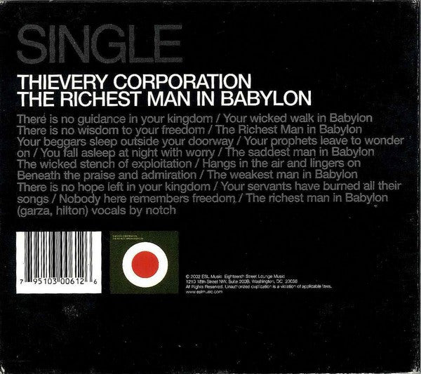 Thievery Corporation : The Richest Man In Babylon (CD, Single, Dig)