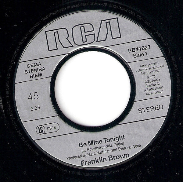 Franklin Brown : Be Mine Tonight (7")